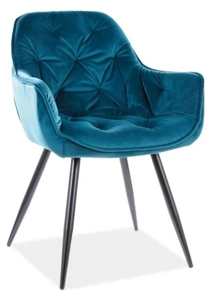 Scaun tapitat modern CHERRY, turcoaz/negru, stofa catifelata/metal, 57