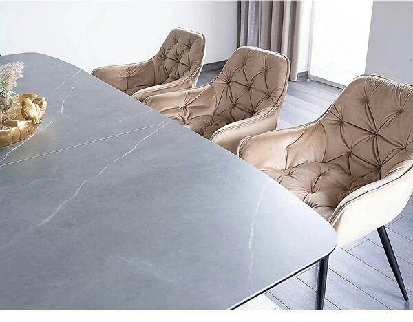 Masa sticla securizata DOLCE, gri mat/nuc, 180-240x95x76 cm