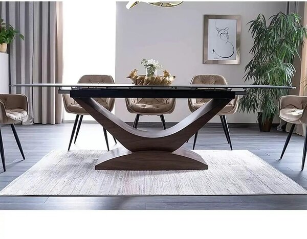 Masa sticla securizata DOLCE, gri mat/nuc, 180-240x95x76 cm