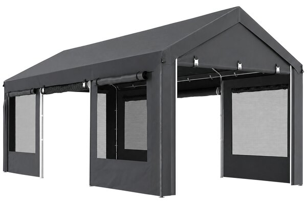 Outsunny Pavilion de Grădină cu Înălțime Reglabilă, 4 Uși și 4 Ferestre, 6x3 m, Gri Închis | Aosom Romania