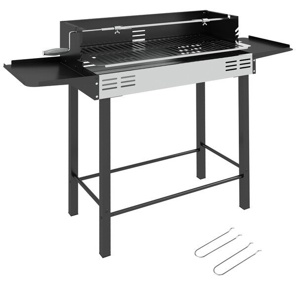 Outsunny BBQ Rotisserie Grill Charcoal Split Roaster for Chicken Turkey 3-Level Grill Grate, Storage Shelves, Stainless Steel | Aosom Romania