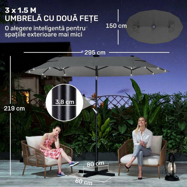 Outsunny Umbrelă de Terasă cu Două Fețe, Bază în Cruce, Sistem de Înclinare și Manivelă | Aosom Romania
