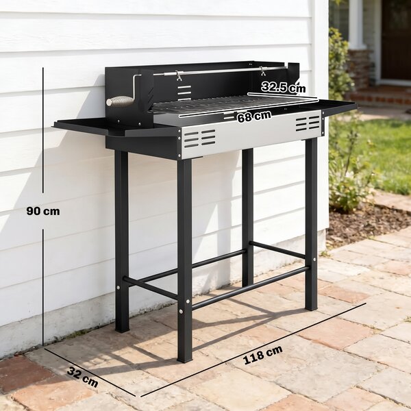 Outsunny BBQ Rotisserie Grill Charcoal Split Roaster for Chicken Turkey 3-Level Grill Grate, Storage Shelves, Stainless Steel | Aosom Romania