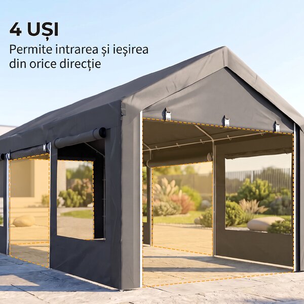 Outsunny Pavilion de Grădină cu Înălțime Reglabilă, 4 Uși și 4 Ferestre, 6x3 m, Gri Închis | Aosom Romania