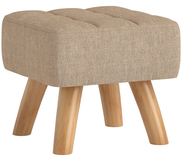 HOMCOM Puf pentru picioare din material cu aspect de in, 27x27x26 cm, cu picioare din lemn de arbore de cauciuc, suportă până la 110 kg, maro | Aosom Romania