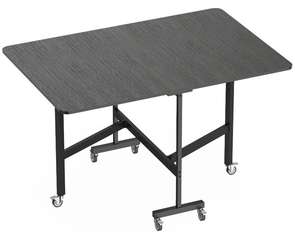 HOMCOM Masă de Dining Pliabilă, Masă de Bucătărie Rabatabilă cu Roți cu Frână pentru 4-6 Persoane, Birou Compact cu Cadru din Oțel, pentru Living, 120x80x73 cm, Negru cu Efect de Lemn | Aosom Romania