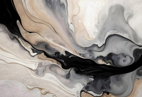 Tapet Pictură abstractă cu textură fluidă în nuanțe de negru, alb, gri și bej imitație de marmură, Fototapet Abstract, w09160 : Uwalls.ro