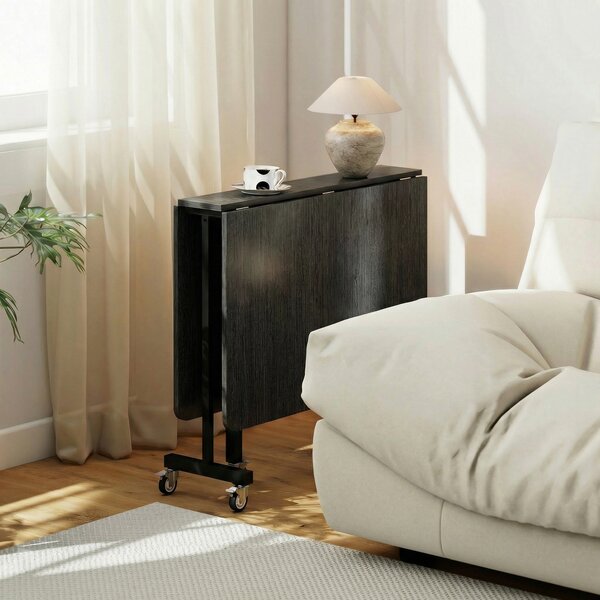 HOMCOM Masă de Dining Pliabilă, Masă de Bucătărie Rabatabilă cu Roți cu Frână pentru 4-6 Persoane, Birou Compact cu Cadru din Oțel, pentru Living, 120x80x73 cm, Negru cu Efect de Lemn | Aosom Romania
