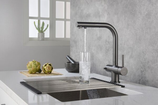 Blue Water Apala baterie de bucatarie cu filtru pe picior grafit/gri 5901730616507