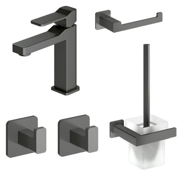 Set baterie lavoar Omnires Slide SL7710GR, perie de toaletă Omnires Nelson NL80620GR, NL80510GR, NL80115GR