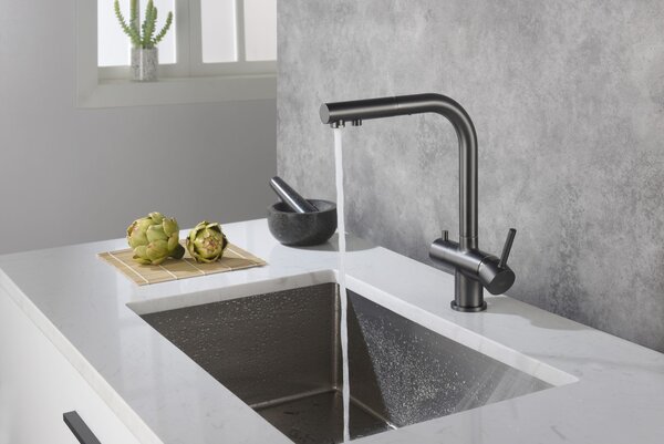 Blue Water Apala baterie de bucatarie cu filtru pe picior grafit/gri 5901730616507