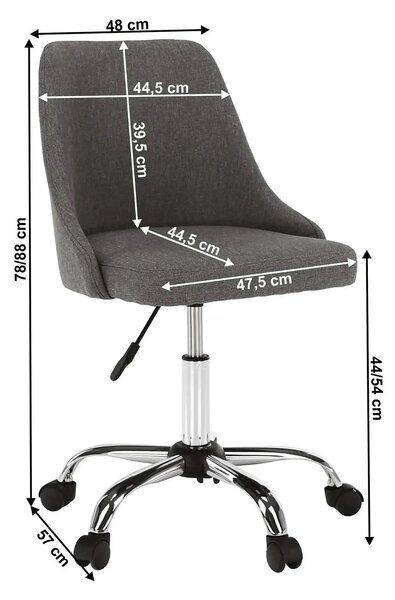 Scaun birou EDIZ, gri/crom, stofa clasica/metal, 48x57x78/88 cm