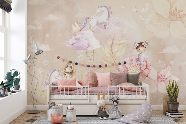 Tapet Zâne zână și unicorn, Fototapet Pentru Copii, w04051 : Uwalls.ro