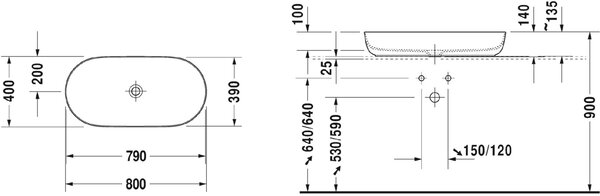 Duravit Luv lavoar 80x40 cm ovale de blat alb luciu 0379800000