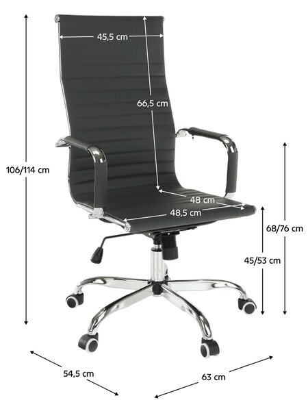 Scaun de birou AZURE 2 NEW, negru/crom, piele ecologica/metal, 63x55x1