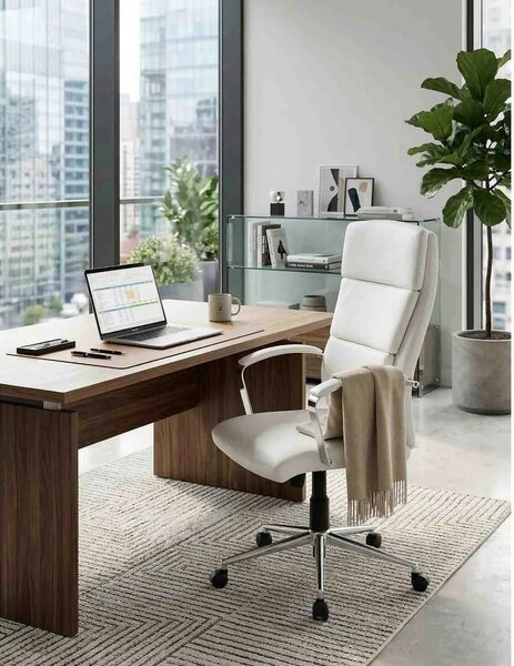 Scaun de birou AURELIUS, alb, piele ecologica, 65x67x110/120 cm