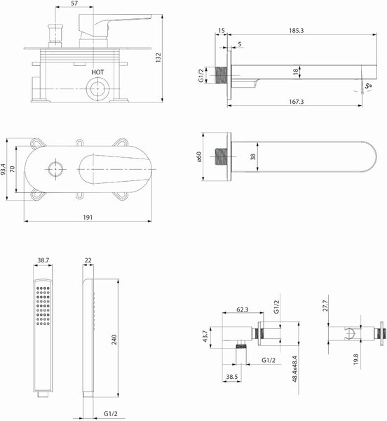 Set baterie cadă-duș Cersanit Inverto S951-282, set de duș Cersanit Inverto S951-709, S951-557