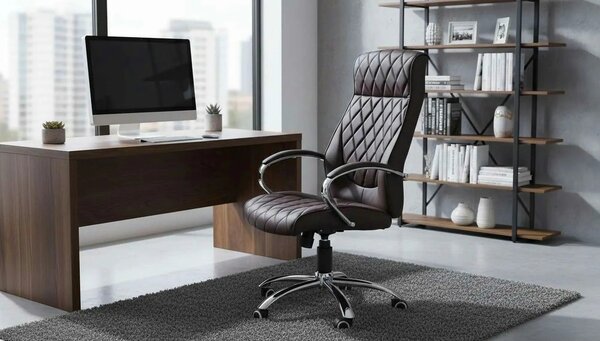 Scaun de birou HILTON, maro, piele ecologica, 60x72x118/126 cm