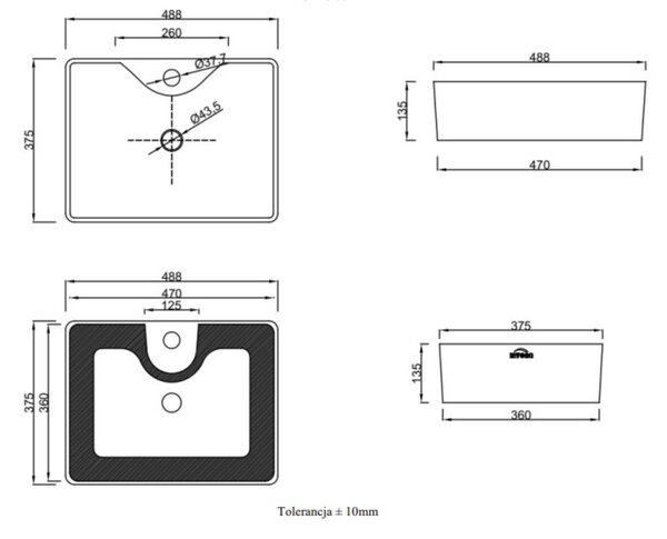 Invena Patras lavoar 49x38 cm dreptunghiular de blat alb luciu CE-46-001