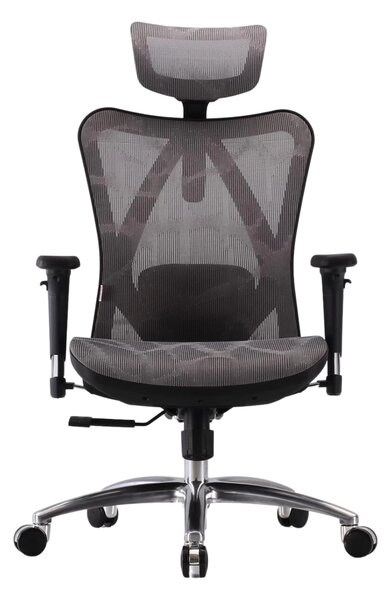 Scaun ergonomic SIHOO, pivotant, suport lombar 2D, tetiera 2D, cotiera 3D, inaltime reglabila, mecanism inclinare/blocare in 3 pozitii, Mesh/Textil, Gri, cadru Negru