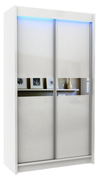 Dulap cu uși glisante și oglindă ALEXA, alb, 120x216x61
