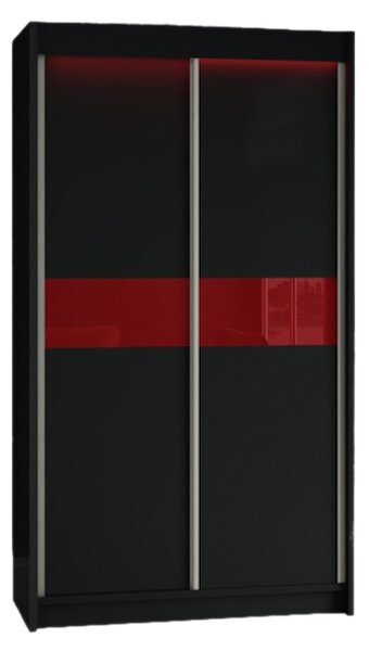 Dulap cu uși glisante ALEXA, negru/sticlă roșie, 120x216x61