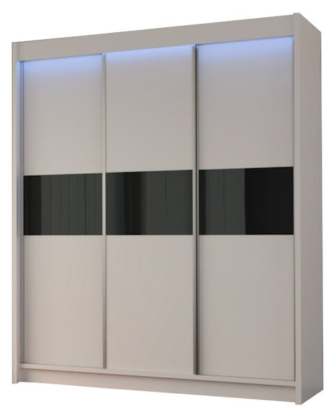 Dulap cu uși glisante ALEXA, alb/sticlă neagră, 180x216x61