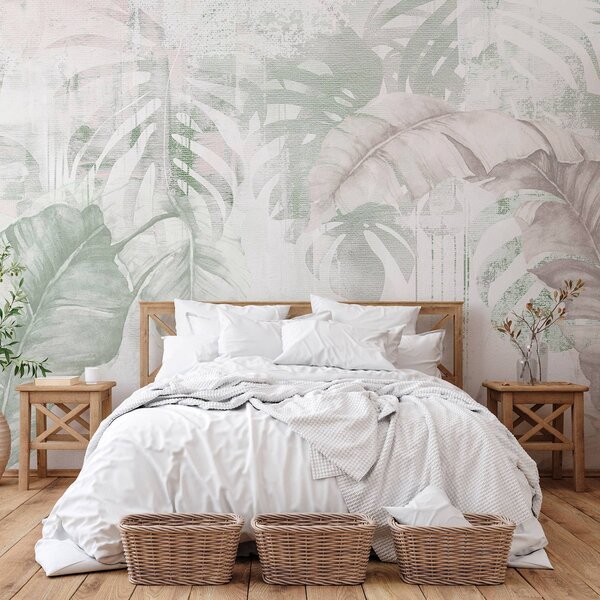 Tapet Frunze tropicale în stil grunge, Fototapet Natură, Fototapet Foi de palmier, w03956v2 : Uwalls.ro