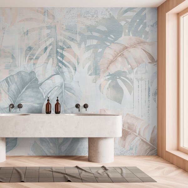 Tapet Frunze tropicale în stil grunge, Fototapet Natură, Fototapet Foi de palmier, w03956 : Uwalls.ro