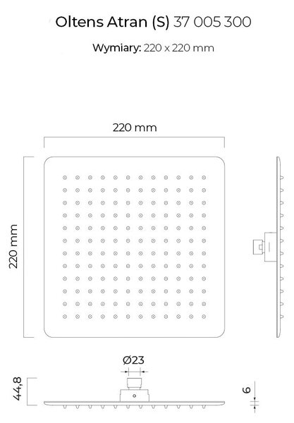 Oltens Atran cap de duș 22x22 cm pătrat negru mat 37005300