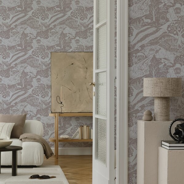 Tapet Pastel ilustrare basm cu animale și copaci, Tapet natura, a00172v1 : Uwalls.ro