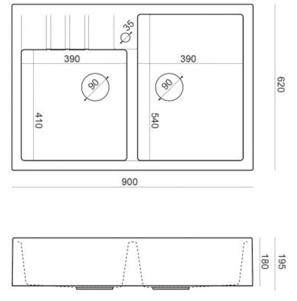 Quadron Bill chiuveta graniteq 90x62 cm alb HCQB9062U1_BS