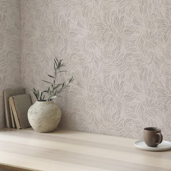 Tapet Textura abstractă bej cu linii netede de frunze, Tapet flori, a00179 : Uwalls.ro