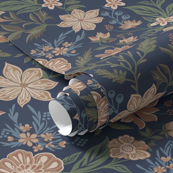 Tapet Model floral albastru închis în stil vintage, Tapet stil englezesc, a00183 : Uwalls.ro