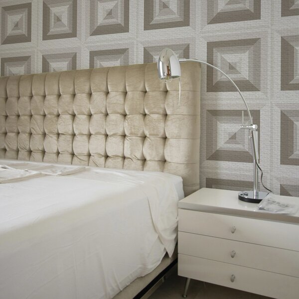 Tapet Model geometric tridimensional în gri și bej, Tapete scandinav, a00187 : Uwalls.ro