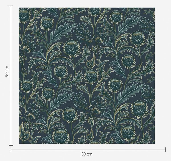Tapet Model floral verde închis cu anghinare, Tapet flori, a00186 : Uwalls.ro