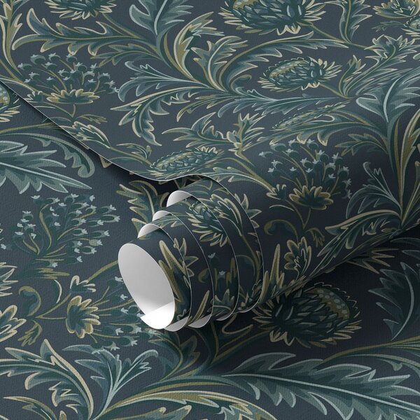 Tapet Model floral verde închis cu anghinare, Tapet flori, a00186 : Uwalls.ro
