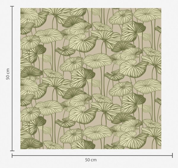 Tapet Grafic frunze de lotus în stil retro pe un fundal bej, Tapet flori, a00188 : Uwalls.ro
