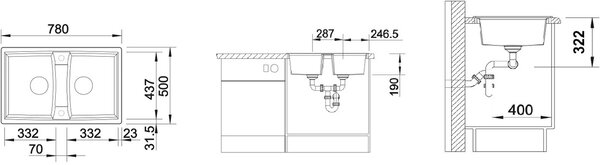 Blanco Lexa 8 chiuvetă din granit 78x50 cm antracit 524960