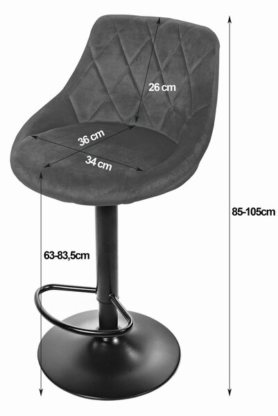 OFERTA Scaun de bar gri VELVET KAST cu picior negru II calitate