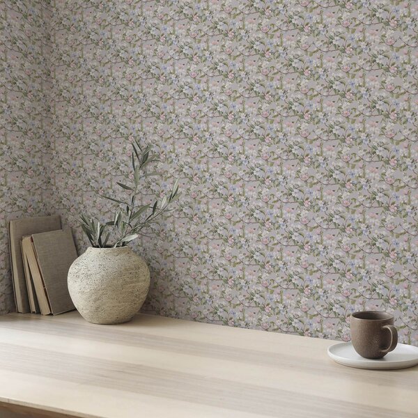 Tapet Diagonală florală pastelată în stilul textilelor renascentiste, Tapet flori, a00205 : Uwalls.ro