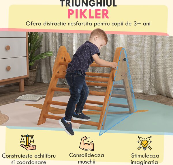 HOMCOM Triunghi Pikler pentru Copii de 3+ ani, Cadru de Catarare din Lemn pentru Sala de Joaca in Interior | Aosom Romania