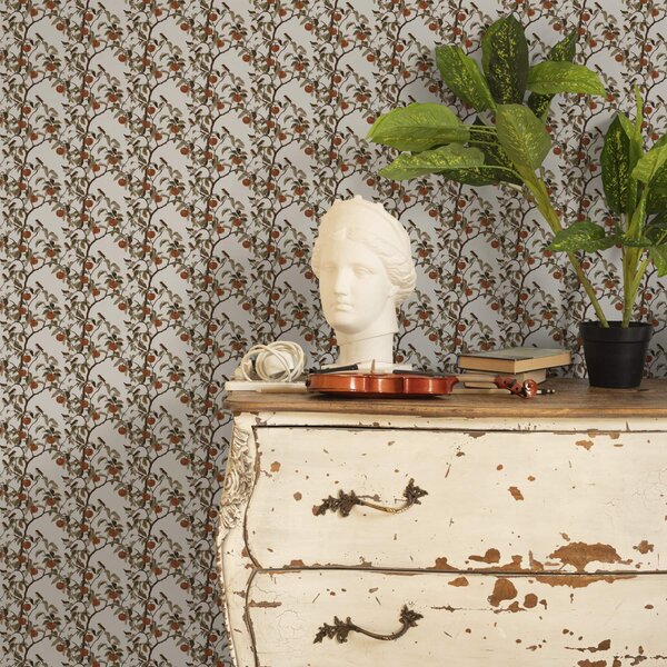 Tapet Păsări și portocale pe ramuri, botanică de epocă, Tapet rustic, a00208 : Uwalls.ro