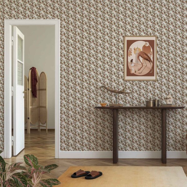 Tapet Păsări și portocale pe ramuri, botanică de epocă, Tapet rustic, a00208 : Uwalls.ro