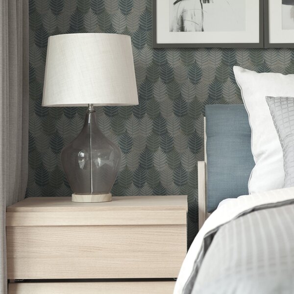 Tapet Frunze de ferigă, model geometric, culori verde și albastru, Tapet loft, a00211 : Uwalls.ro