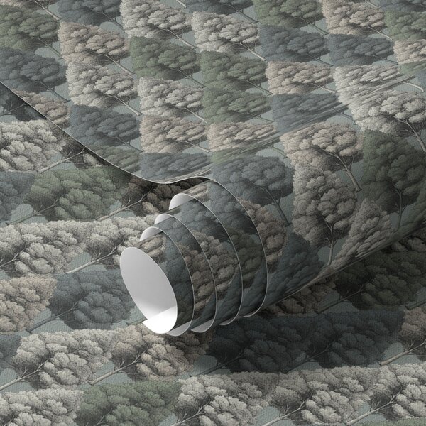Tapet Geometric model de pădure cu copaci în culori verzi, Tapet natura, a00209 : Uwalls.ro