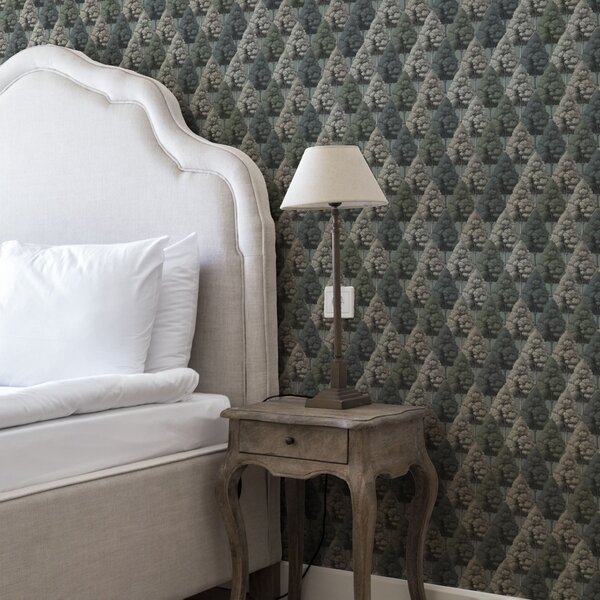 Tapet Geometric model de pădure cu copaci în culori verzi, Tapet natura, a00209 : Uwalls.ro