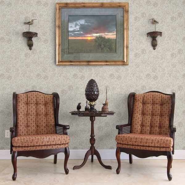 Tapet Contour flori pe un fundal crem, model floral delicat, Tapet rustic, a00218 : Uwalls.ro
