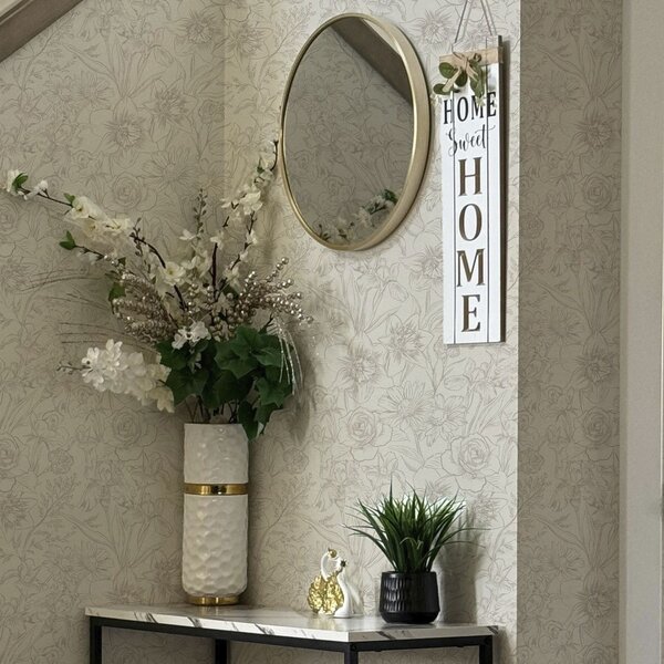 Tapet Contour flori pe un fundal crem, model floral delicat, Tapet rustic, a00218 : Uwalls.ro