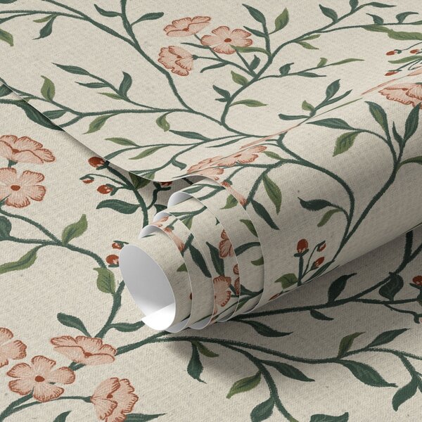 Tapet Ramuri întredeschise cu flori de coral, model floral, Tapet stil englezesc, a00221 : Uwalls.ro